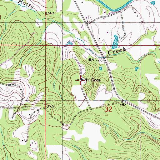 Topographic Map of Potts Cemetery, AL