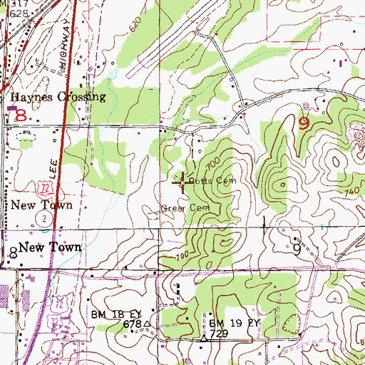 Topographic Map of Potts Cemetery, AL