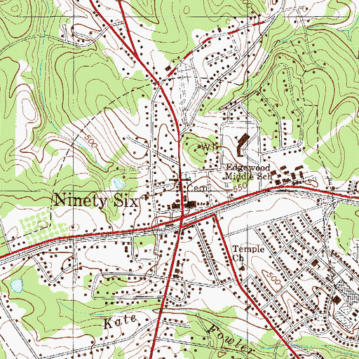Topographic Map of Ninety Six Post Office, SC