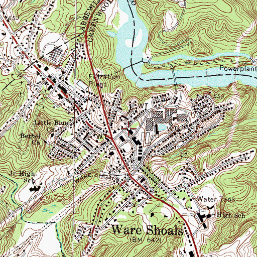 Topographic Map of Ware Shoals Post Office, SC