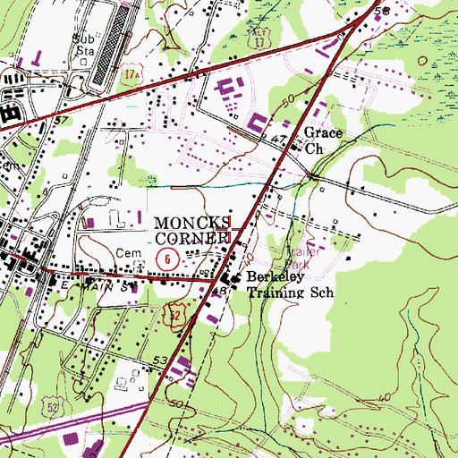 Topographic Map of Moncks Corner Post Office, SC
