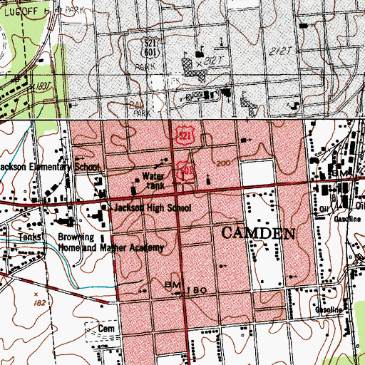 Topographic Map of Camden Post Office, SC