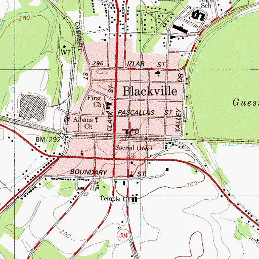 Topographic Map of Blackville Post Office, SC