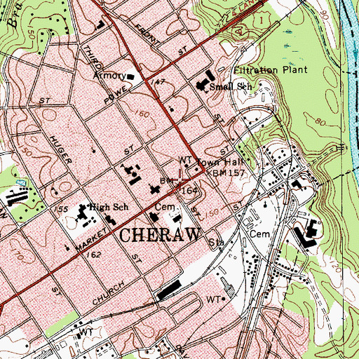 Topographic Map of Cheraw Post Office, SC