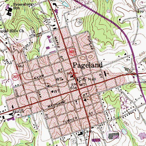 Topographic Map of Pageland Post Office, SC