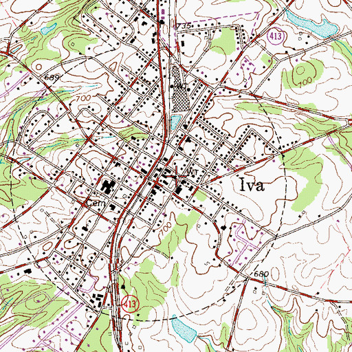 Topographic Map of Iva Post Office, SC