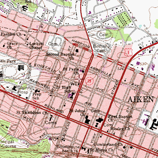 Topographic Map of Aiken Post Office, SC