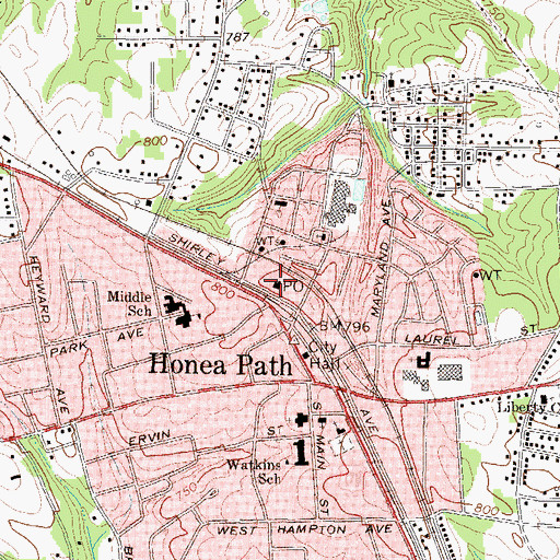 Topographic Map of Honea Path Post Office, SC