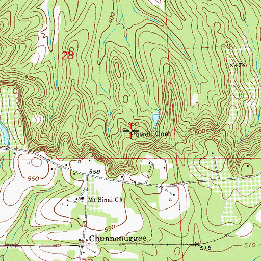 Topographic Map of Powell Cemetery, AL
