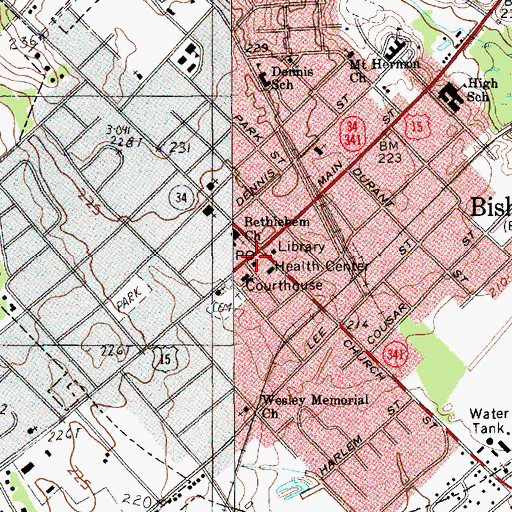 Topographic Map of Bishopville Post Office, SC