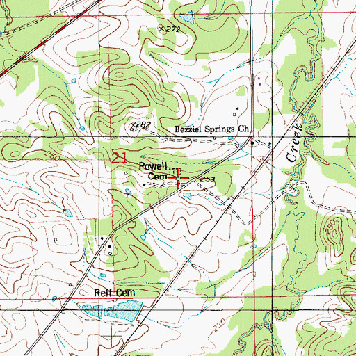 Topographic Map of Powell Cemetery, AL
