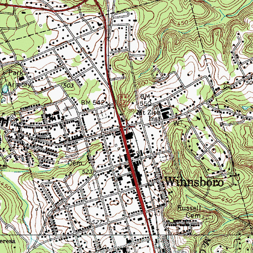 Topographic Map of Winnsboro Post Office, SC