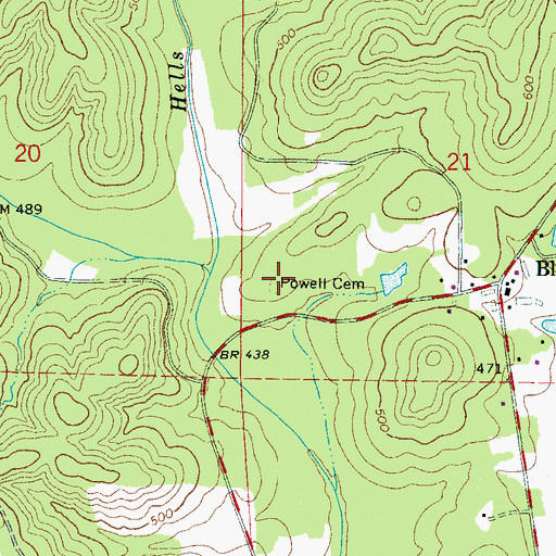 Topographic Map of Powell Cemetery, AL