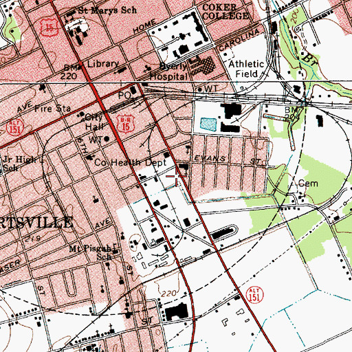 Topographic Map of Hartsville Post Office, SC