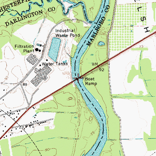Topographic Map of Welch Neck Memorial Bridge, SC