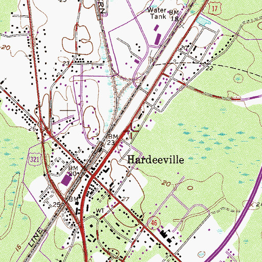 Topographic Map of Hardeeville Post Office, SC