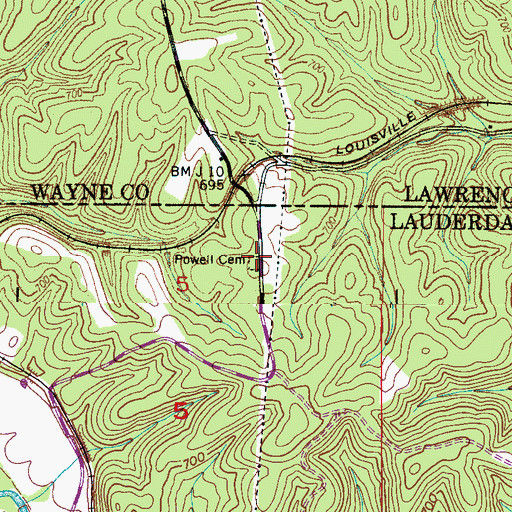 Topographic Map of Powell Cemetery, AL