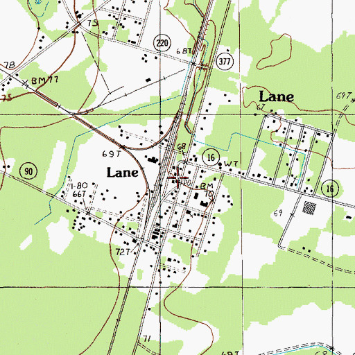 Topographic Map of Lane Post Office, SC
