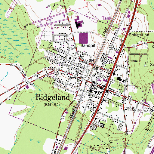Topographic Map of Ridgeland Post Office, SC