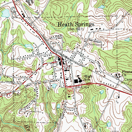 Topographic Map of Heath Springs Post Office, SC