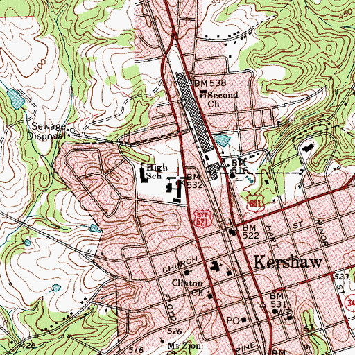 Topographic Map of Kershaw Post Office, SC