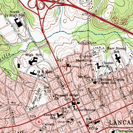 Topographic Map of Lancaster Post Office, SC
