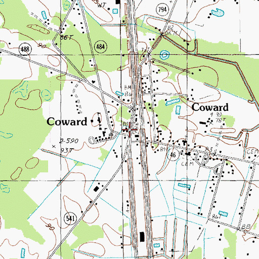 Topographic Map of Coward Post Office, SC