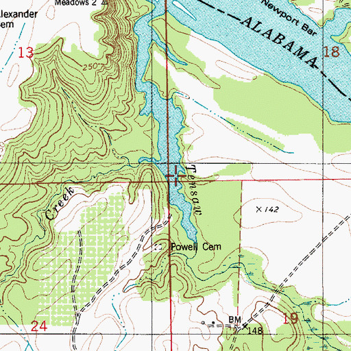 Topographic Map of Powell Creek, AL