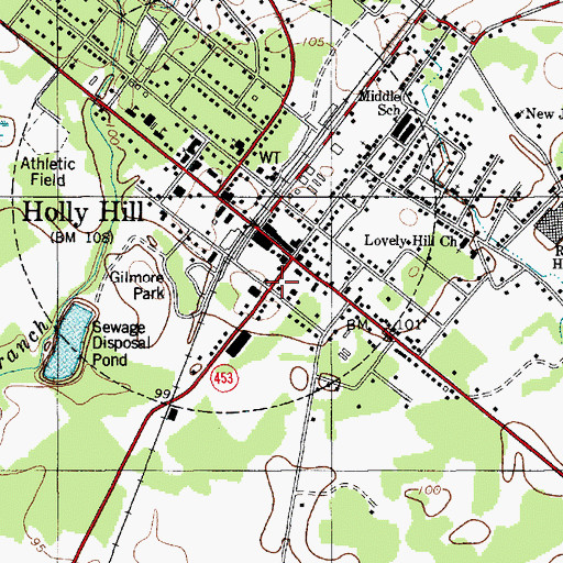 Topographic Map of Holly Hill Post Office, SC