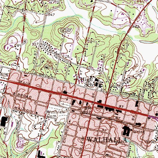 Topographic Map of Walhalla Post Office, SC