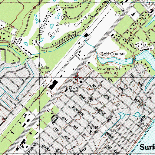 Topographic Map of Surfside Beach Post Office, SC