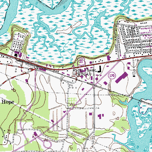Topographic Map of WBEU-AM (Beaufort), SC