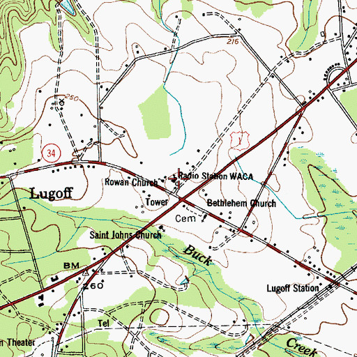 Topographic Map of WCAM-AM (Camden), SC