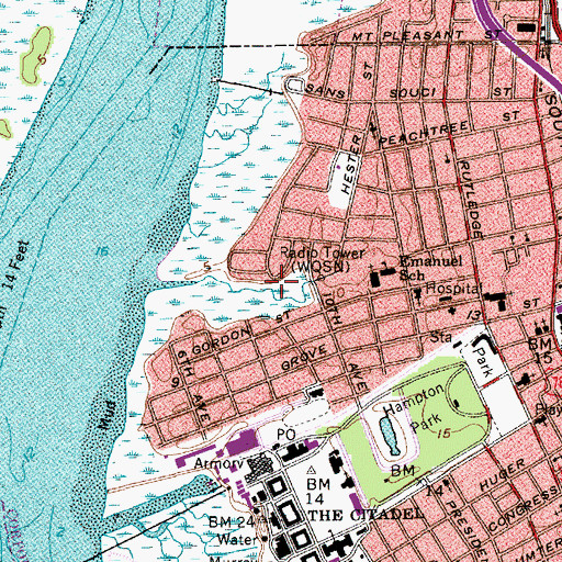 Topographic Map of WUJM-AM (Charleston), SC