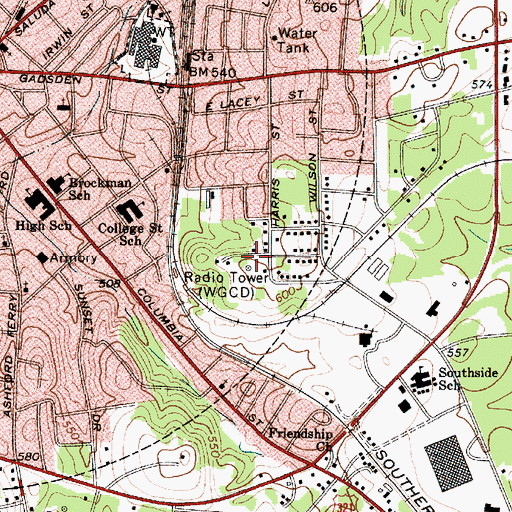 Topographic Map of WGCD-AM (Chester), SC