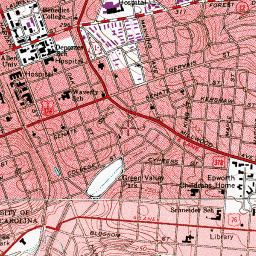 Topographic Map of WCOS-AM (Columbia), SC