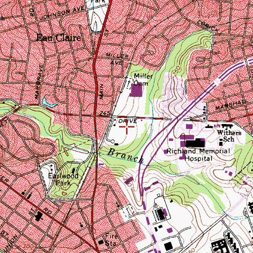 Topographic Map of WQXL-AM (Columbia), SC