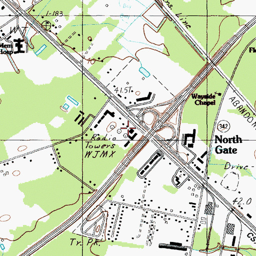 Topographic Map of WJMX-AM (Florence), SC