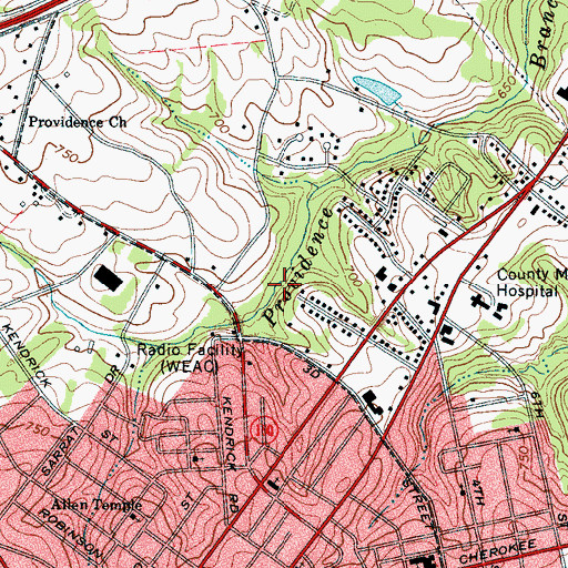 Topographic Map of WEAC-AM (Gaffney), SC