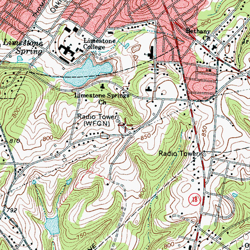 Topographic Map of WFGN-AM (Gaffney), SC