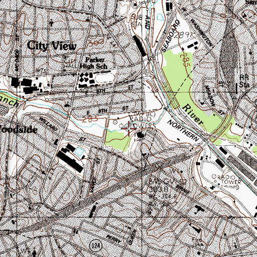 Topographic Map of WFBC-AM (Greenville), SC