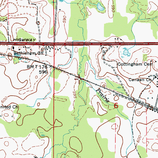 Topographic Map of Prairie Creek, AL