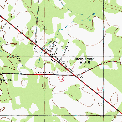 Topographic Map of WJBS-AM (Holly Hill), SC