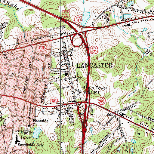 Topographic Map of WLCM-AM (Lancaster), SC