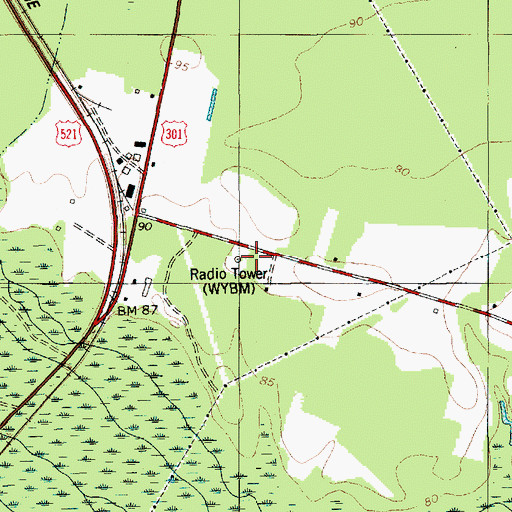Topographic Map of WYMB-AM (Manning), SC
