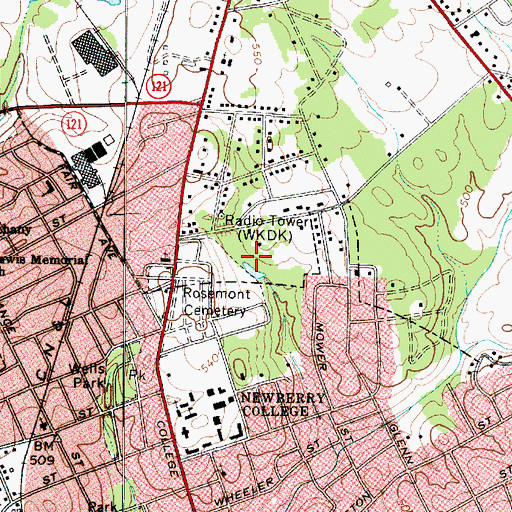 Topographic Map of WKDK-AM (Newberry), SC