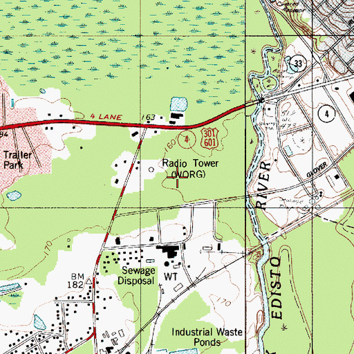 Topographic Map of WPJK-AM (Orangeburg), SC