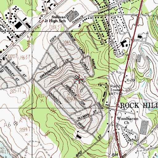 Topographic Map of WYRS-AM (Rock Hill), SC