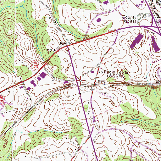 Topographic Map of WSNW-AM (Seneca), SC