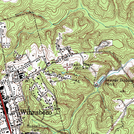 Topographic Map of WINF-AM (Winnsboro), SC